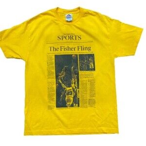 NBA Los Angeles Lakers Derek Fisher Fling Vintage Yellow T-Shirt Men's Size L